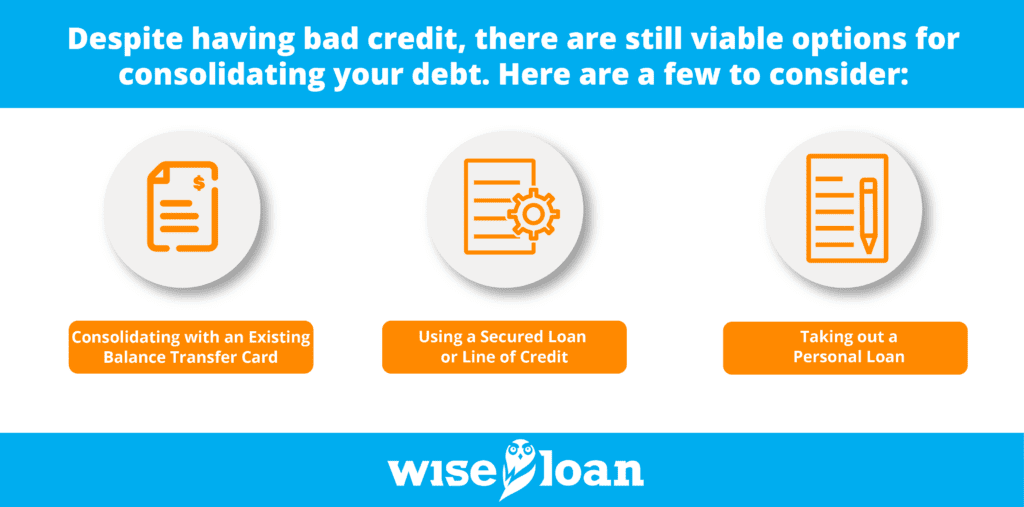 Despite having bad credit, there are still viable options for consolidating your debt. Here are a few to consider