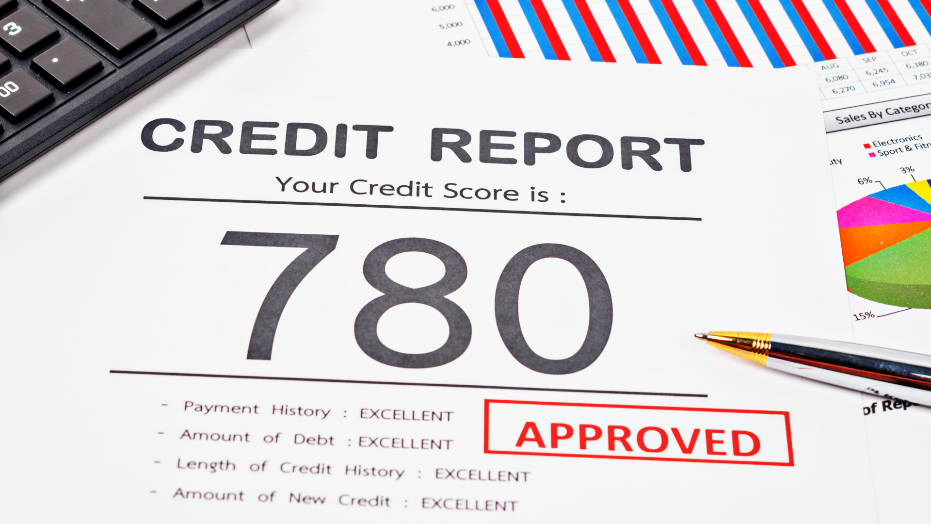a credit report showing a score of 780 and marked as approved