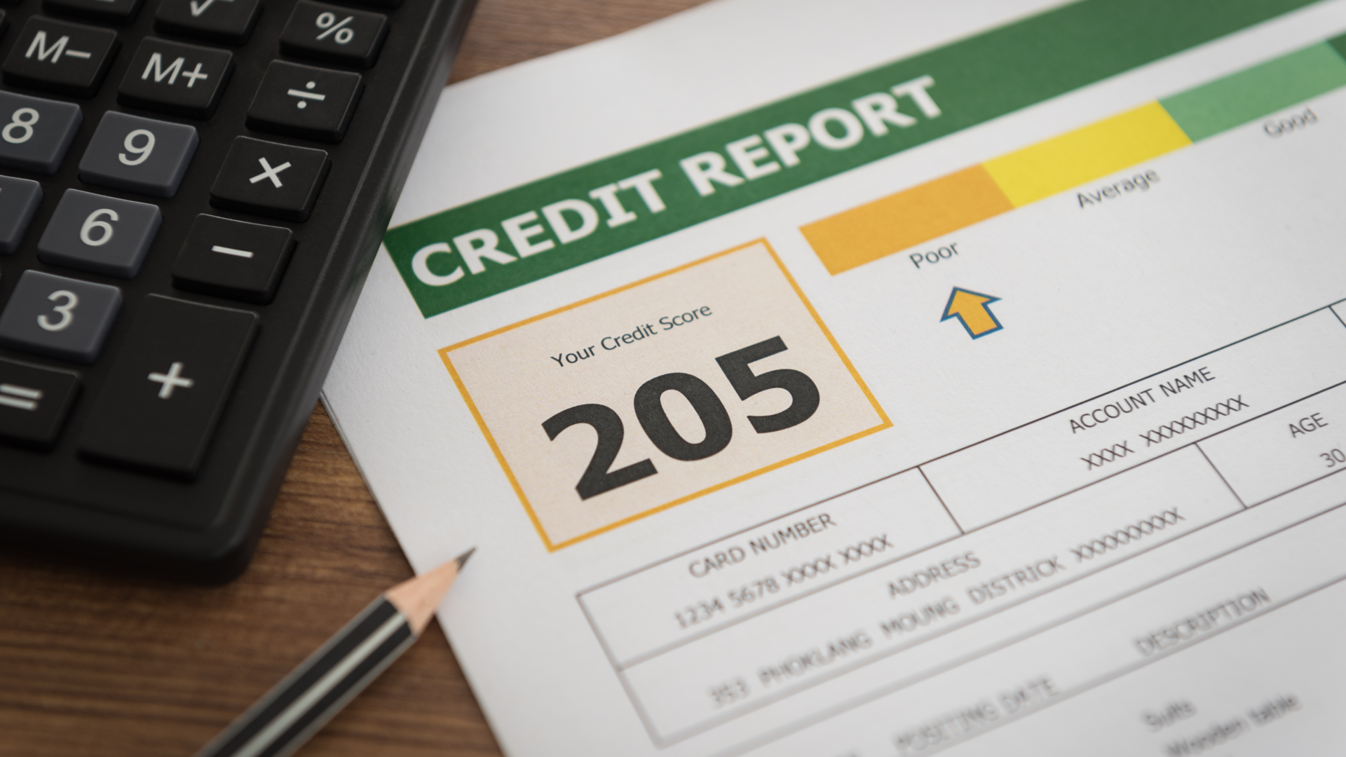 a poor credit score report of 205