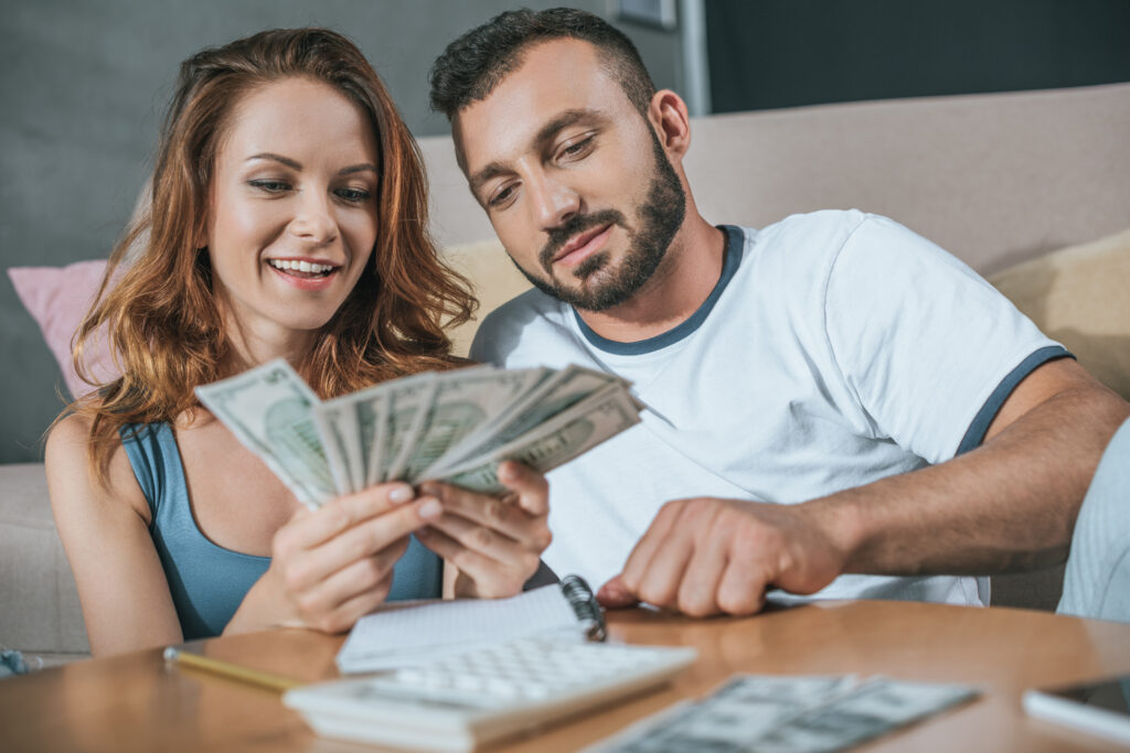 Young couple getting a loan.